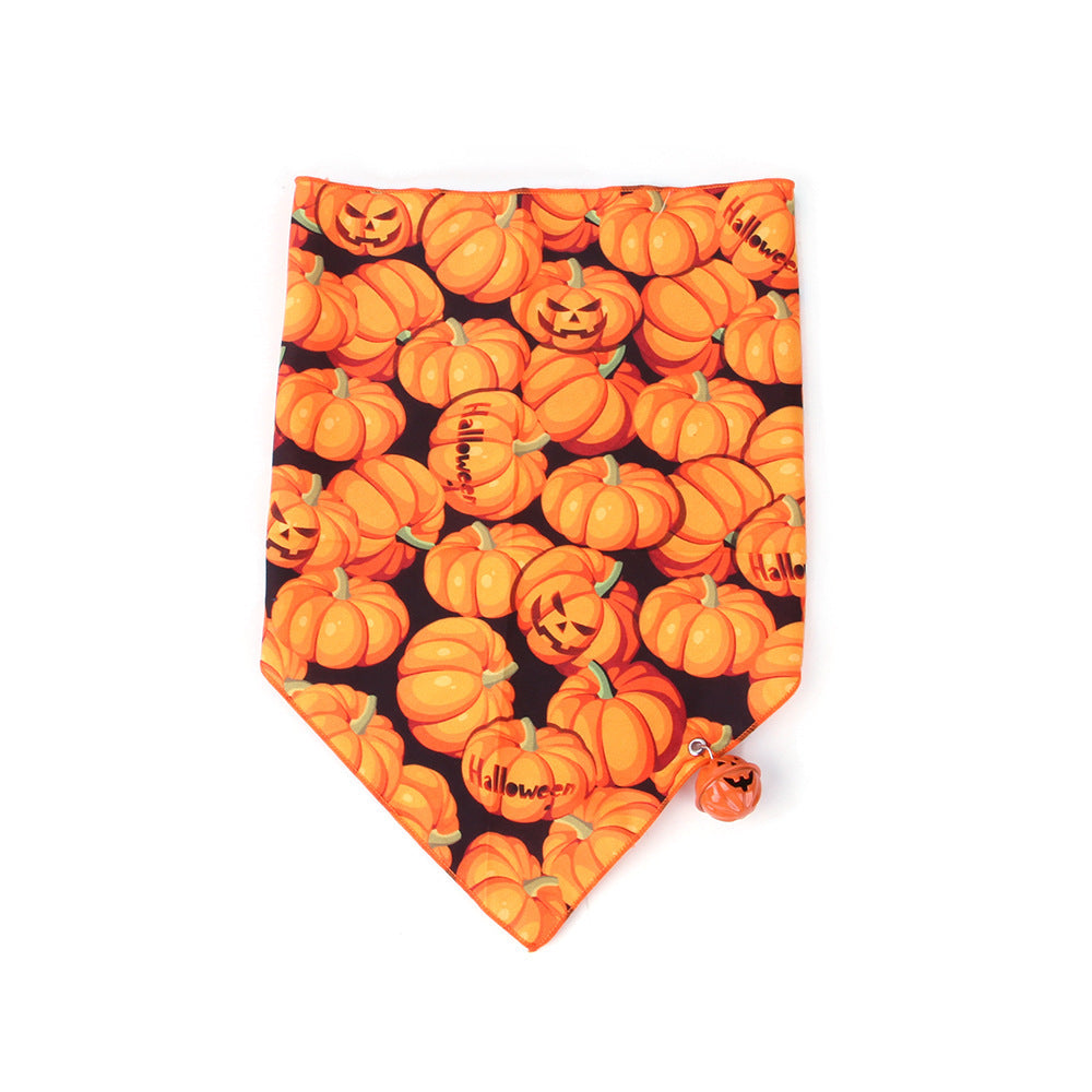 JMT-309130 Pet Dog and Cat Halloween Triangle Bandana Towel - Polyester Print with Spooky Designs