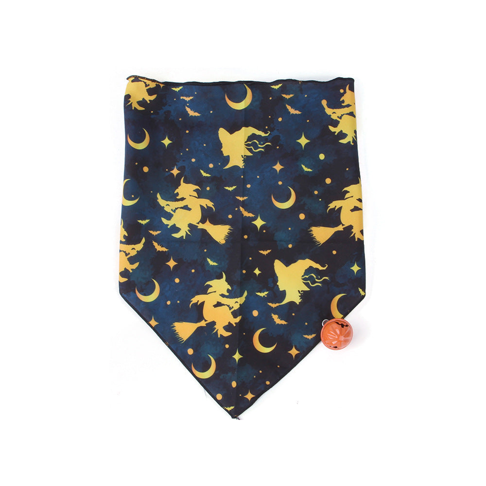 JMT-309130 Pet Dog and Cat Halloween Triangle Bandana Towel - Polyester Print with Spooky Designs