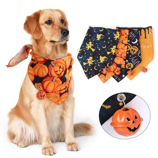 JMT-309130 Pet Dog and Cat Halloween Triangle Bandana Towel - Polyester Print with Spooky Designs