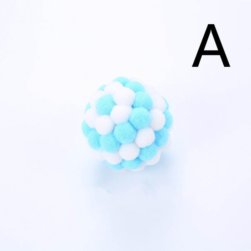 JMT-309642 Colorful Plush Cat Toy Ball with Sound, Multi-Color Rainbow Design