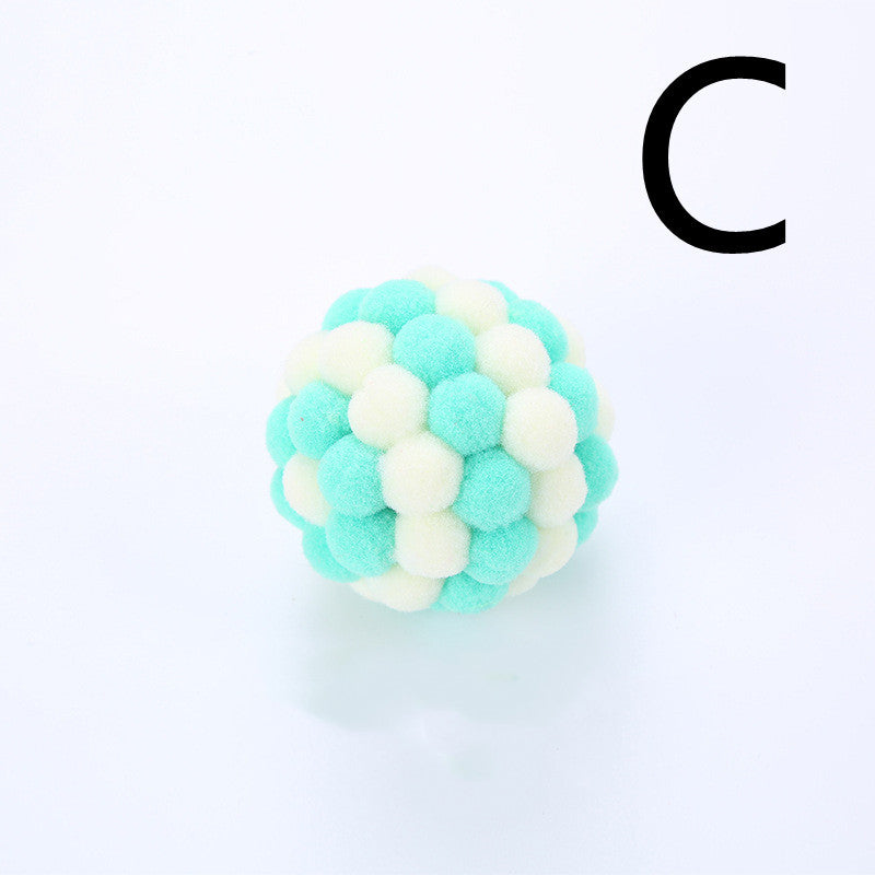 JMT-309642 Colorful Plush Cat Toy Ball with Sound, Multi-Color Rainbow Design