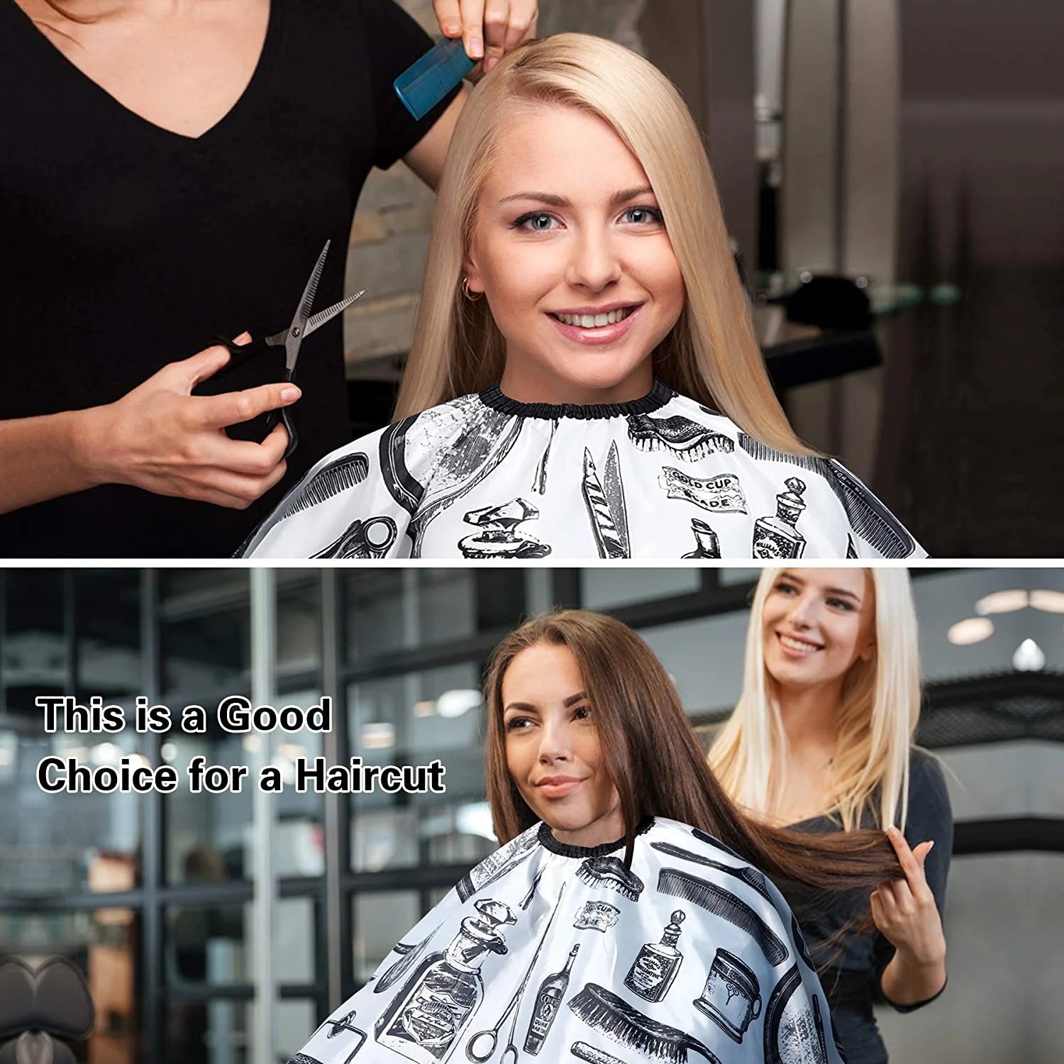 JMT-309642 Professional Hair Cutting Cape with Floral Design and Neck Duster Brush for Salon Use