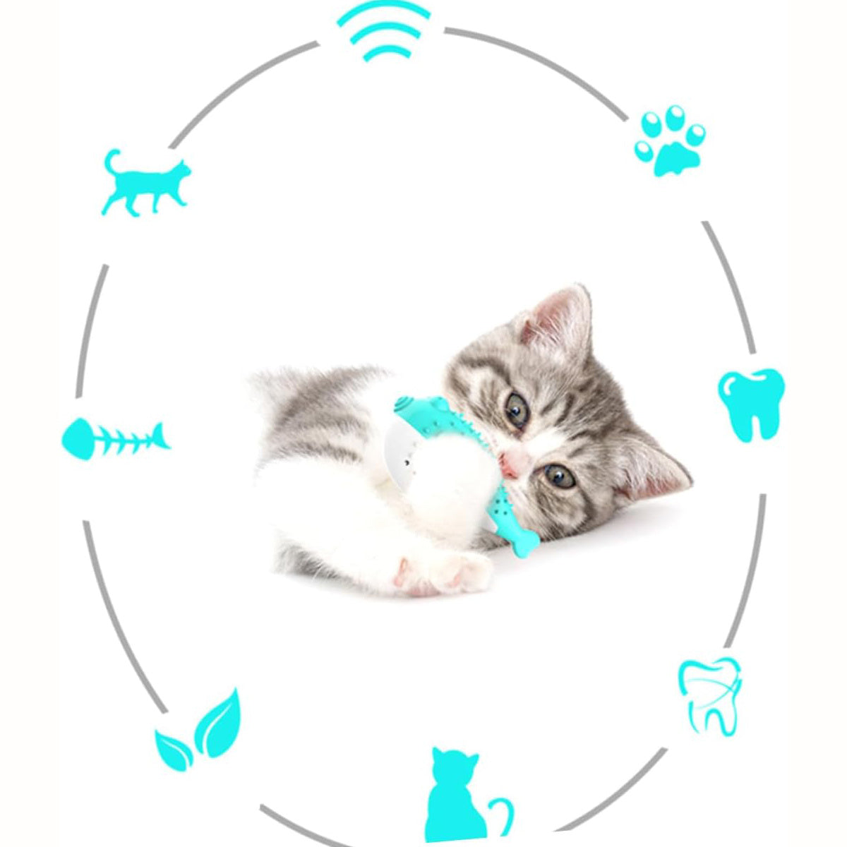 JMT-309898 Silicone Cat Chew Toy with Fish Design - Interactive Teaser and Toothbrush for Play and Dental Health