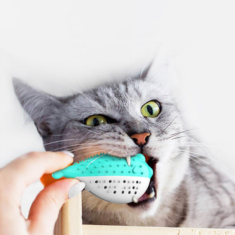 JMT-309898 Silicone Cat Chew Toy with Fish Design - Interactive Teaser and Toothbrush for Play and Dental Health