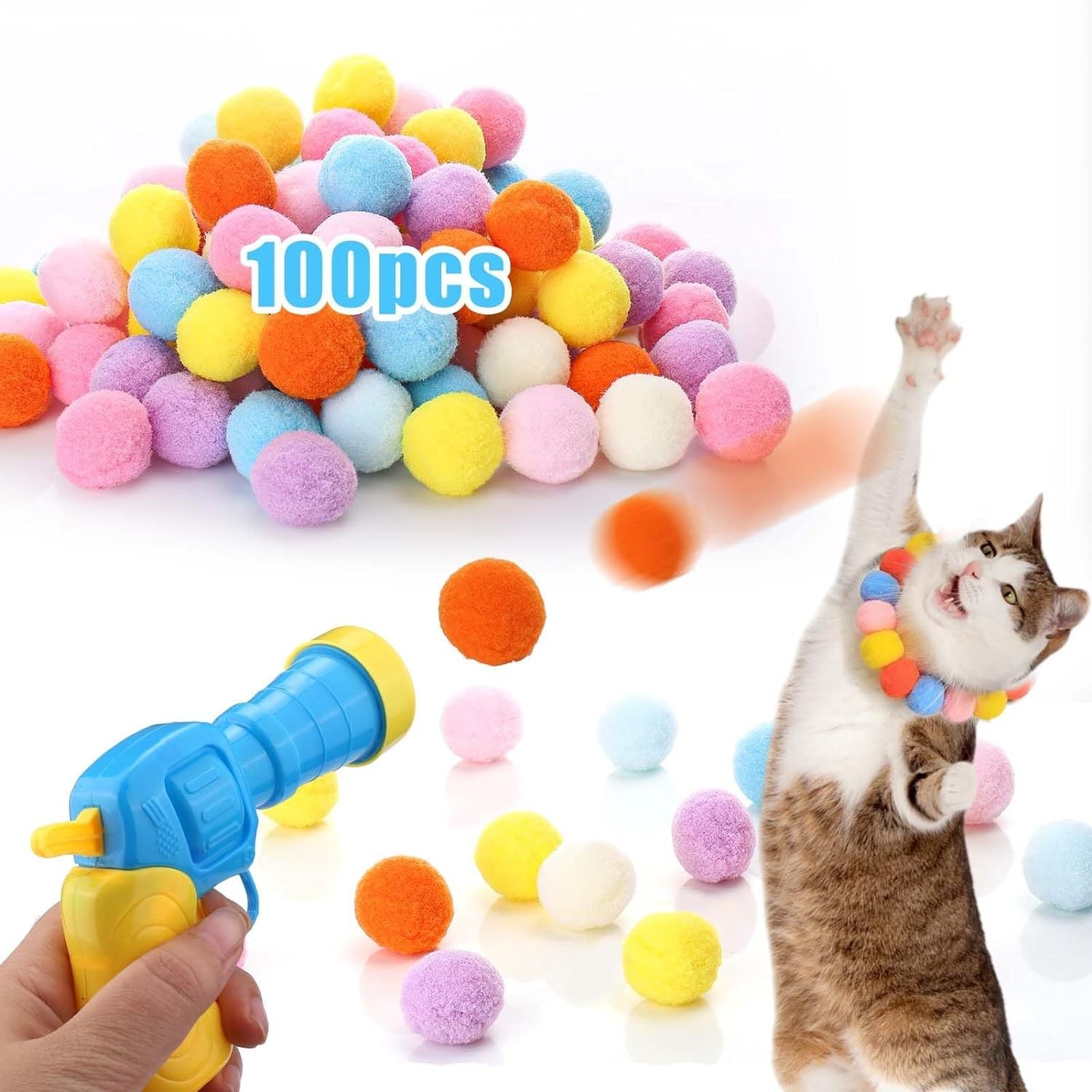 JMT-309962 Interactive Cat Toy Launcher with 20 Plush Balls for Engaging Indoor Play