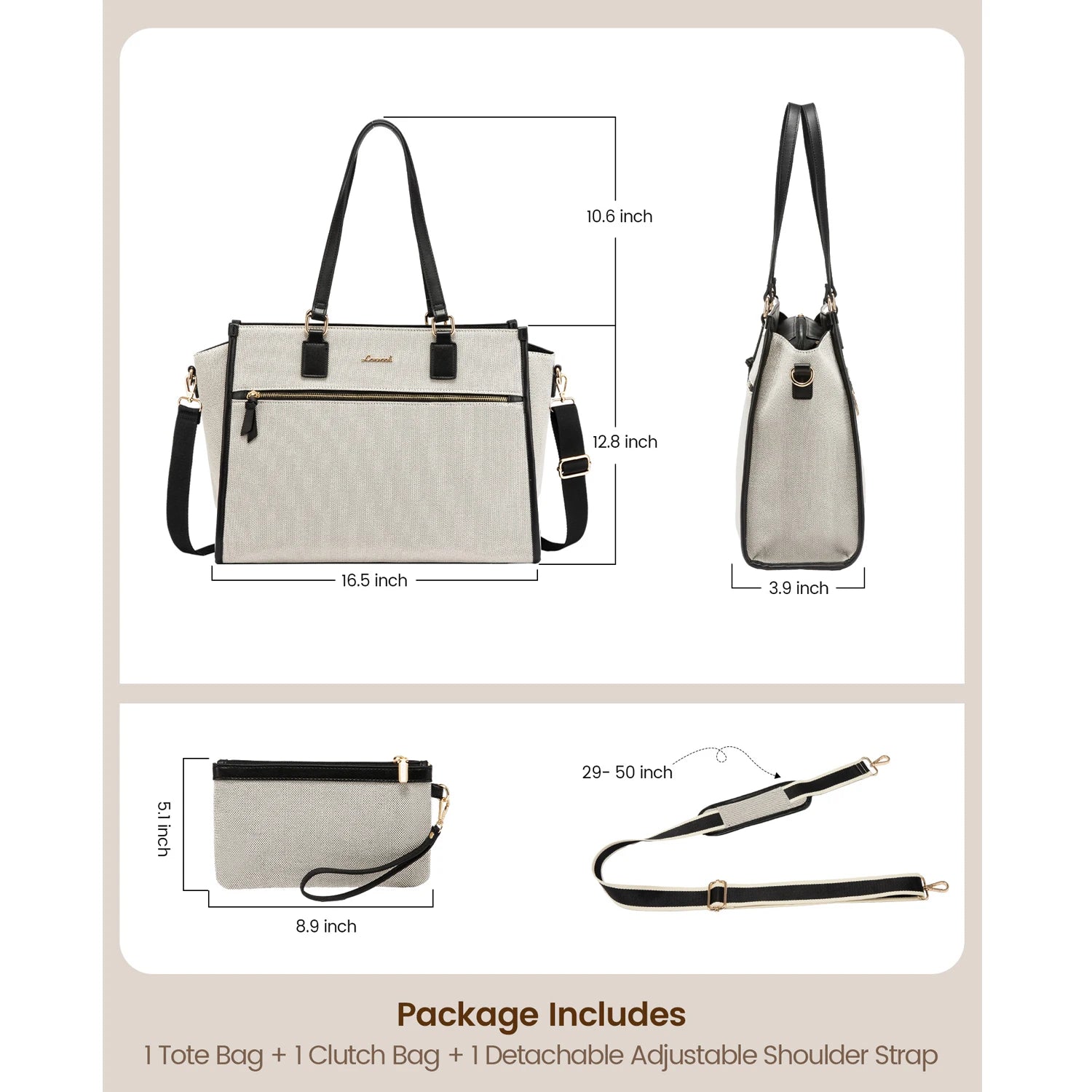 JMT-310538 Large Capacity Leather Work Tote Bag Set for Office, Business, School, and Travel - 15.6 inch Laptop Compatible