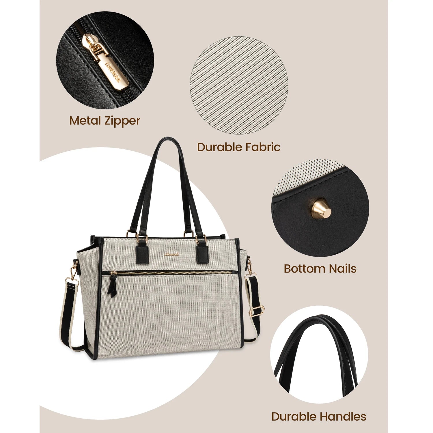JMT-310538 Large Capacity Leather Work Tote Bag Set for Office, Business, School, and Travel - 15.6 inch Laptop Compatible