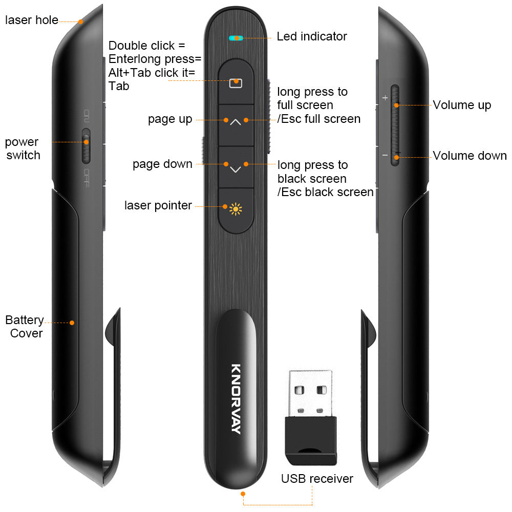JMT-310986 Wireless Presenter Pen with Red Laser for PowerPoint and Keynote Presentations