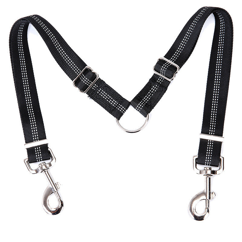 JMT-311306 Double-Ended Elastic Pet Leash for Two Dogs - Durable Imitation Nylon Design