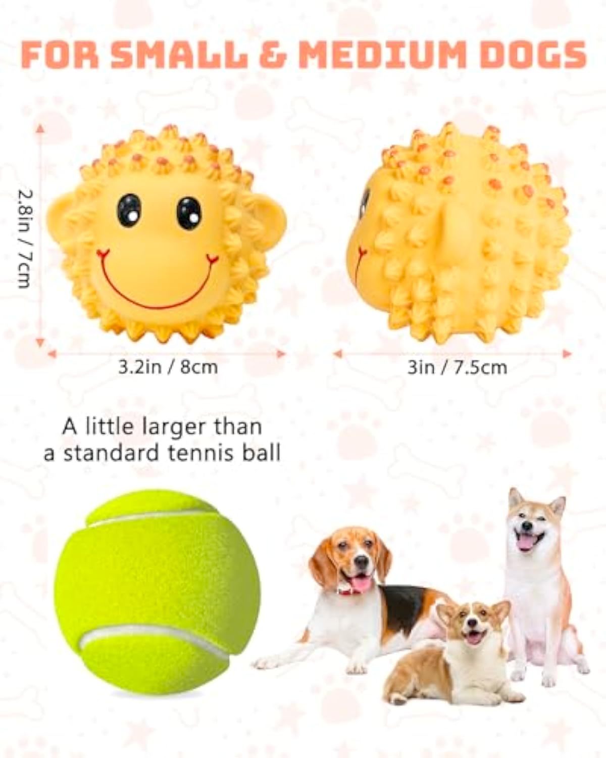JMT-311946 Interactive Squeaky Dog Toys - Latex Spiky Fetch Balls for Small to Medium Dogs