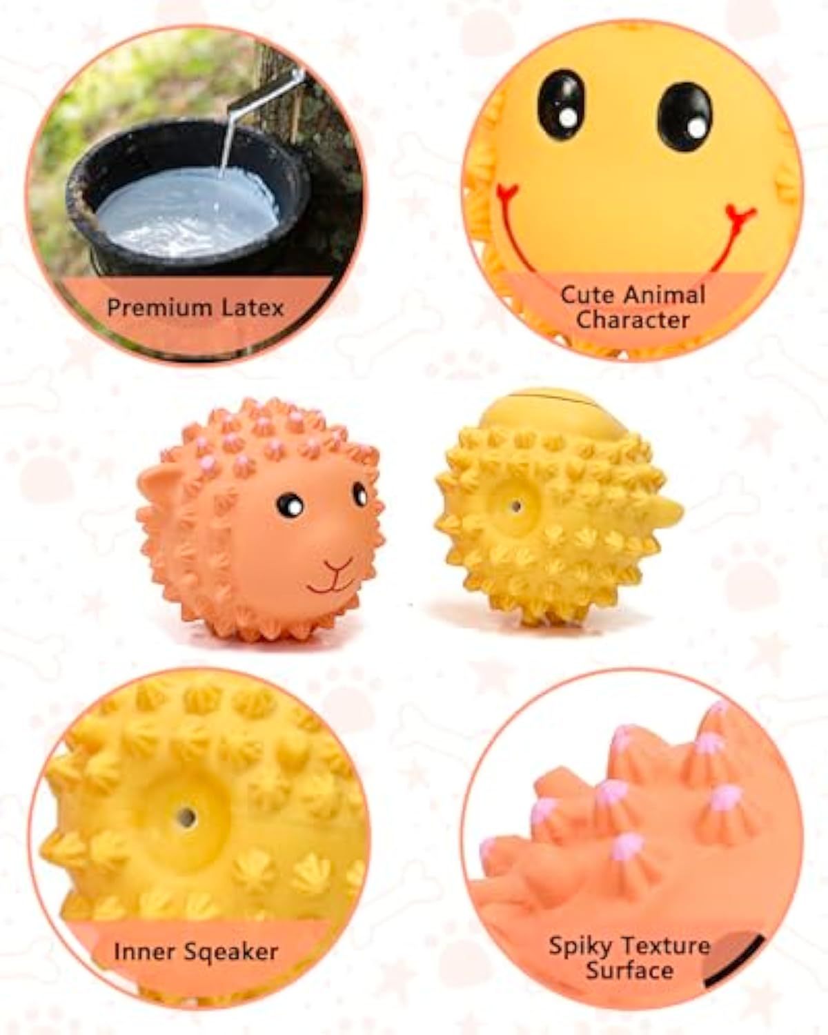 JMT-311946 Interactive Squeaky Dog Toys - Latex Spiky Fetch Balls for Small to Medium Dogs
