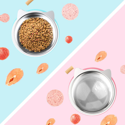 JMT-312138 Stainless Steel Cat Bowl with Non-Slip Base and Cute Ear Design