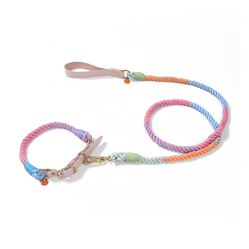 JMT-312458 Rainbow Adjustable Traction Rope and Collar for Medium and Large Dogs
