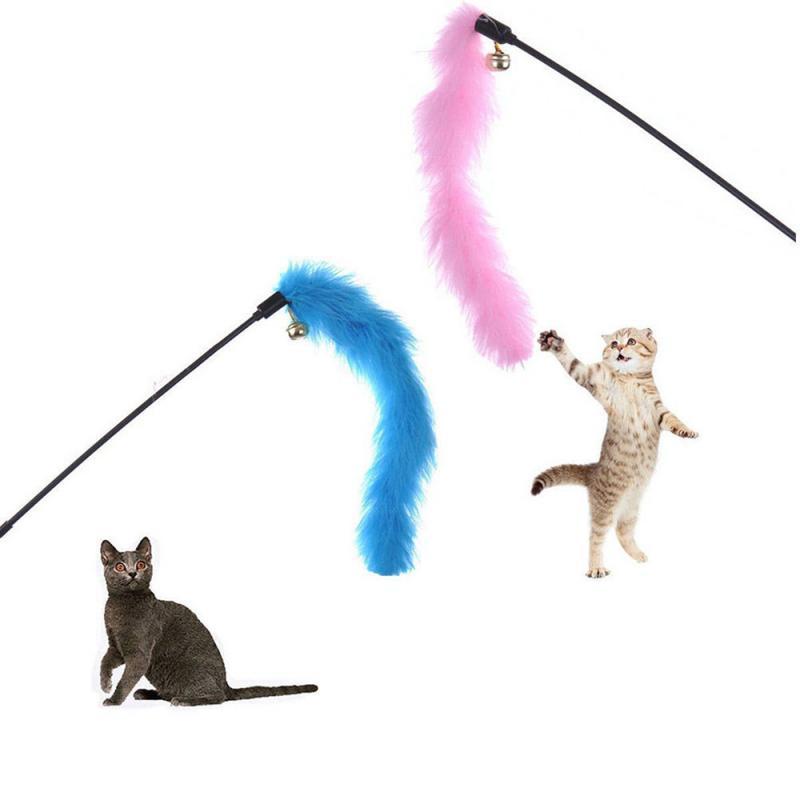 JMT-313098 Turkey Feather Cat Teaser Wand - Fun Interactive Play Stick for Cats, 27cm