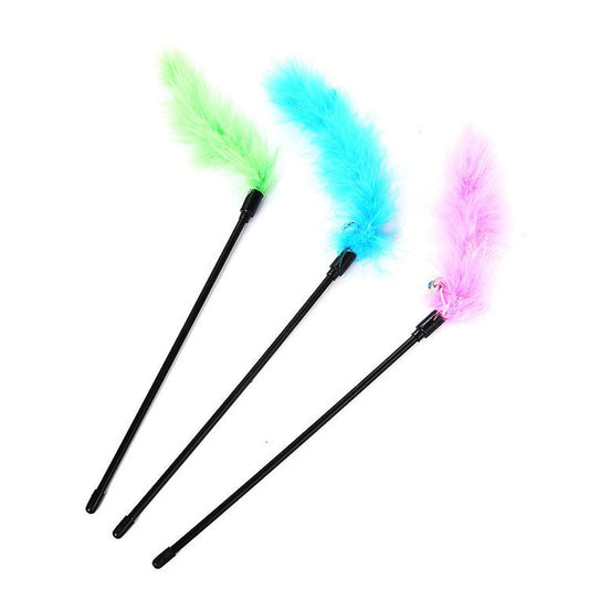 JMT-313098 Turkey Feather Cat Teaser Wand - Fun Interactive Play Stick for Cats, 27cm