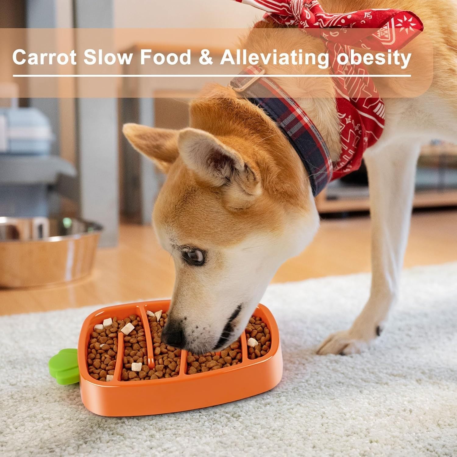 JMT-313290 Dog Slow Feeder Bowl for Small & Medium Dogs - Carrot Design, Non-Slip Melamine & Silicone, Ideal for Dry or Wet Food