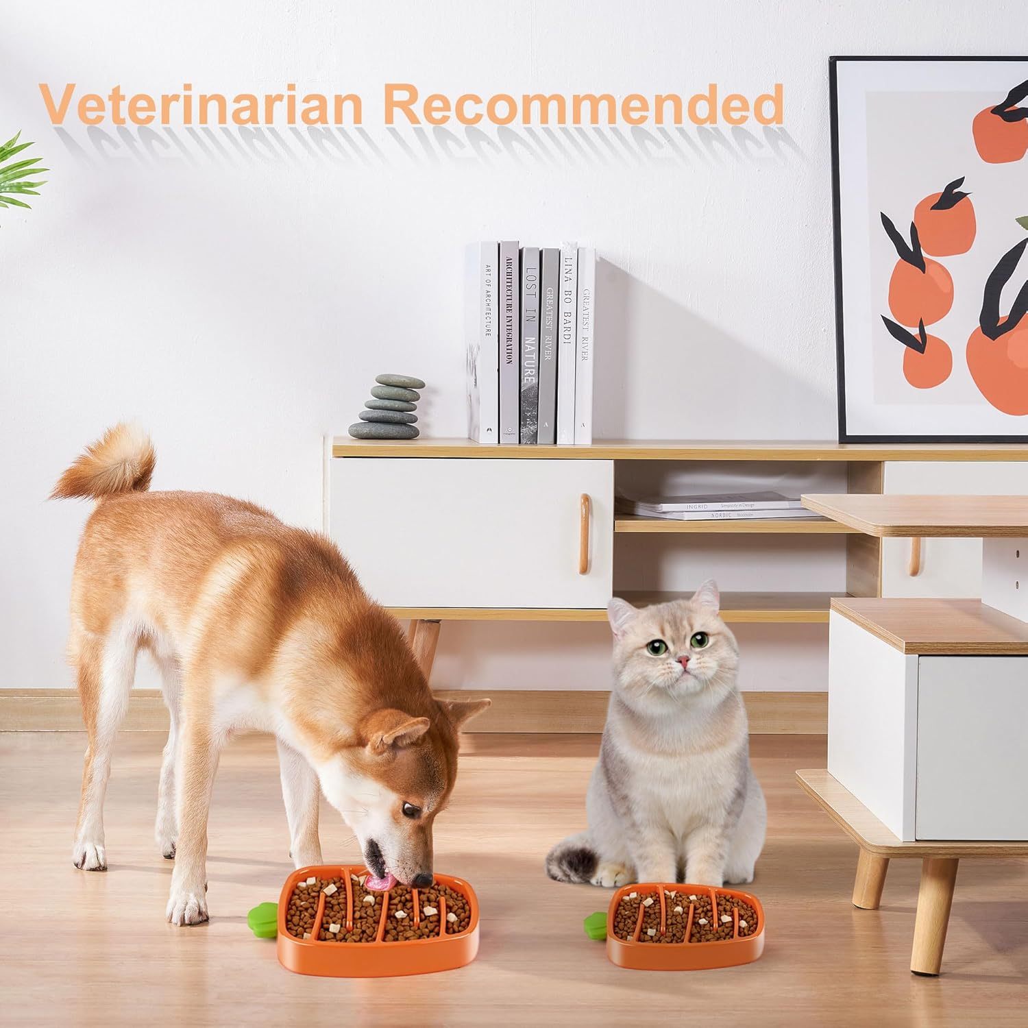JMT-313290 Dog Slow Feeder Bowl for Small & Medium Dogs - Carrot Design, Non-Slip Melamine & Silicone, Ideal for Dry or Wet Food