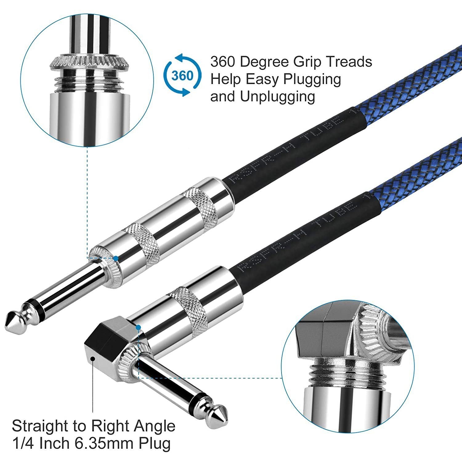 JMT-313290 Dual Channel 6.35mm Audio Cable for Amplifiers and Speakers, Various Lengths Available