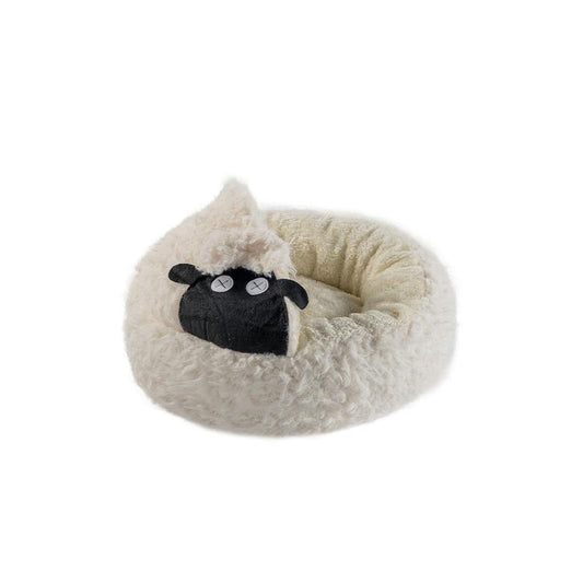JMT-313418 Cozy Lamb Shape Cat Cave Bed for Winter - Enclosed Round Design in S and M Sizes