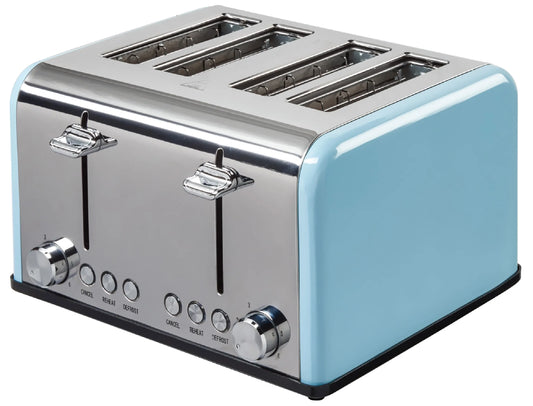 JMT-313930 Stainless Steel Retro 4-Slice Bread Toaster with 1.5-Inch Wide Slots and Automatic Pop-Up Function