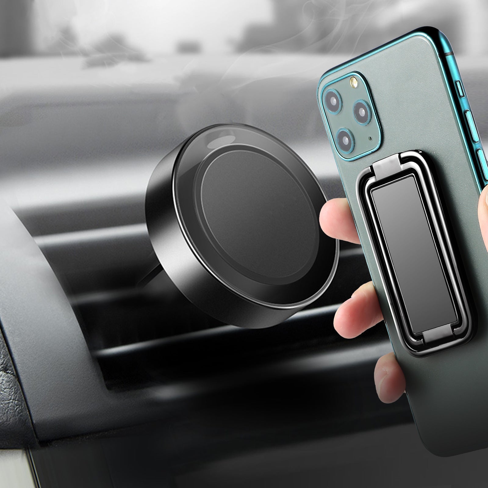 JMT-314122 Double Ring Folding Mobile Phone Holder - Square Ring Design for Desktop Use