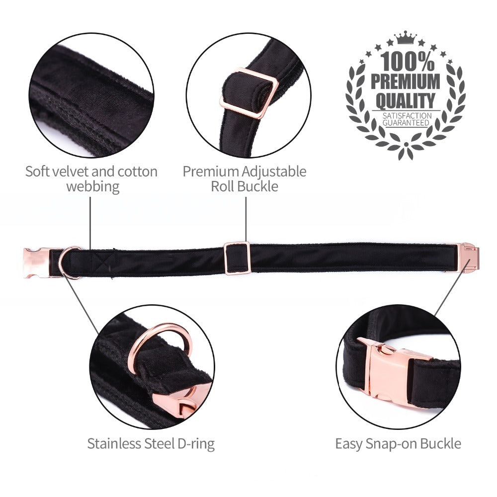 JMT-314762 Christmas Black Soft Collar and Leash Set with Unique Bow Tie for Dogs and Cats