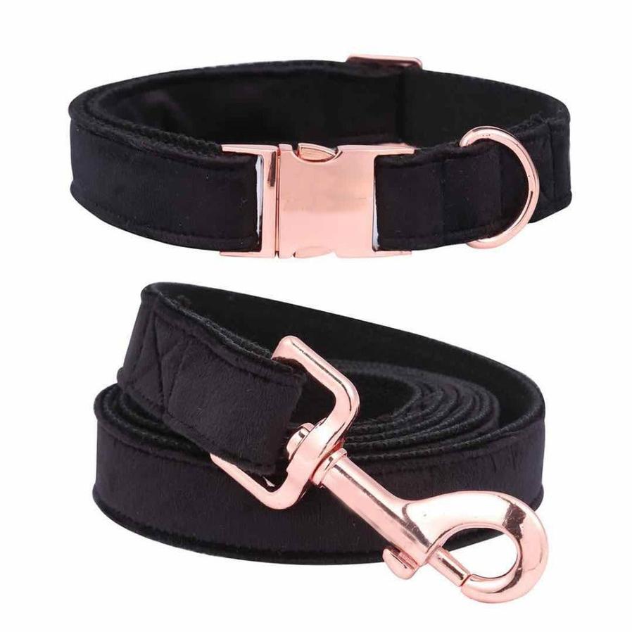 JMT-314762 Christmas Black Soft Collar and Leash Set with Unique Bow Tie for Dogs and Cats