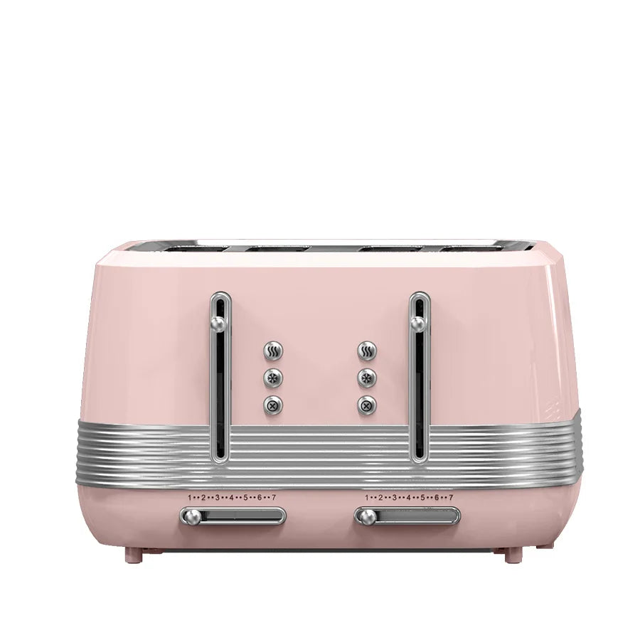 JMT-315082 Retro Vertical Electric Toaster with Custom Logo - Pink 4-Slice Bread and Burger Bun Slot