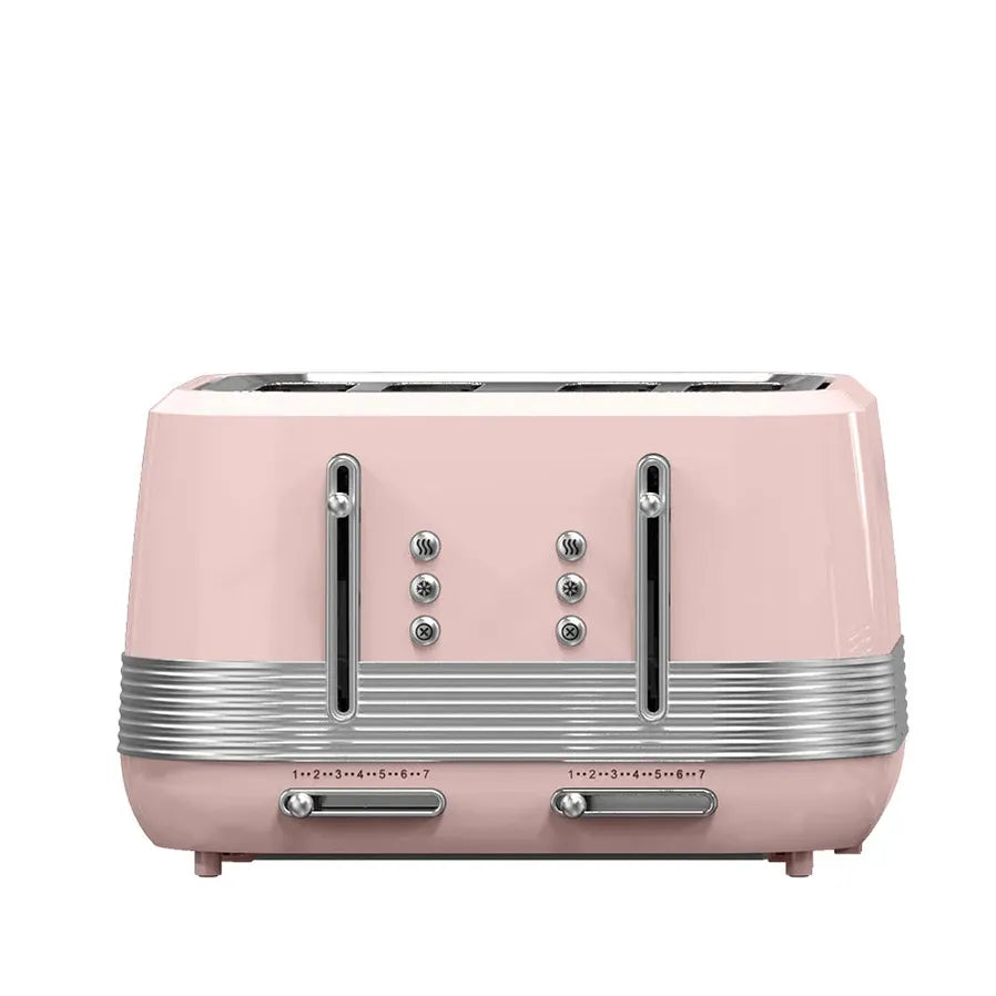 JMT-315082 Retro Vertical Electric Toaster with Custom Logo - Pink 4-Slice Bread and Burger Bun Slot