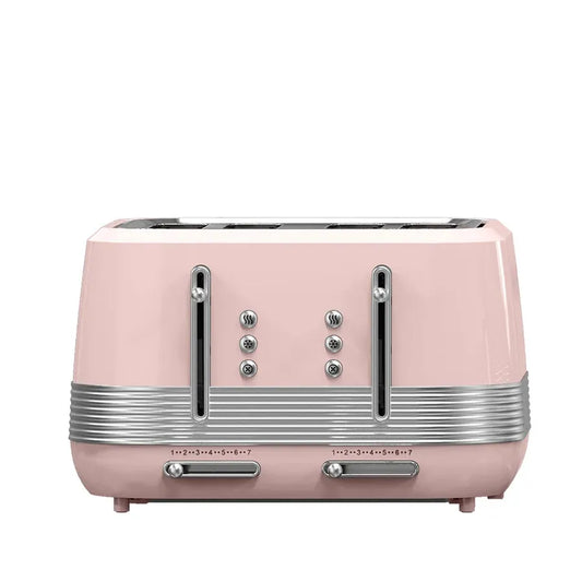 JMT-315082 Retro Vertical Electric Toaster with Custom Logo - Pink 4-Slice Bread and Burger Bun Slot