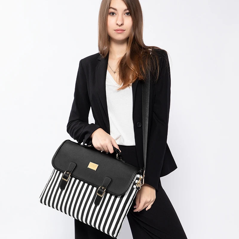 JMT-315082 Stylish Women's Canvas Laptop Bag for 15.6-Inch Laptops - Large Capacity Shoulder Briefcase for Office and School Use