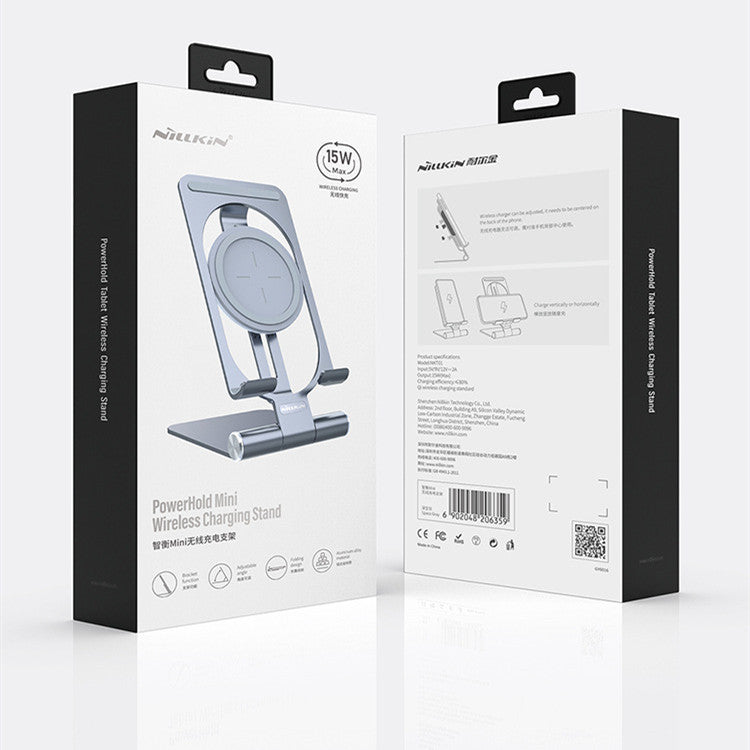 JMT-315274 Universal Wireless Charging Stand for Mobile Phones - Aluminum Alloy, Silver/Gray Finish