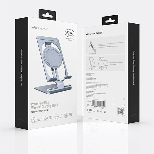 JMT-315274 Universal Wireless Charging Stand for Mobile Phones - Aluminum Alloy, Silver/Gray Finish