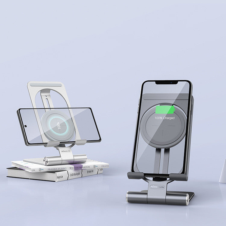 JMT-315274 Universal Wireless Charging Stand for Mobile Phones - Aluminum Alloy, Silver/Gray Finish