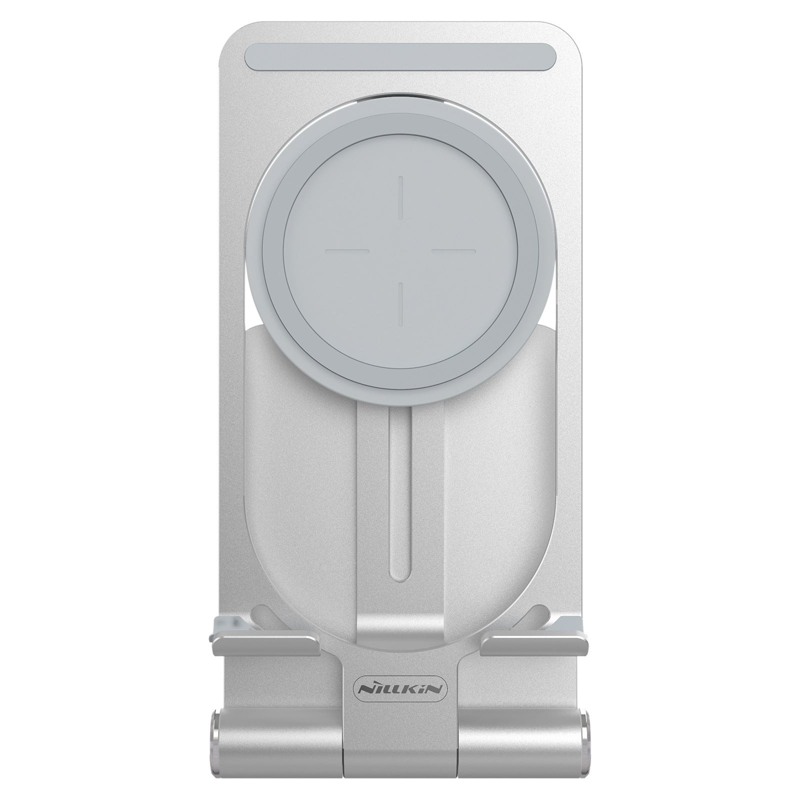 JMT-315274 Universal Wireless Charging Stand for Mobile Phones - Aluminum Alloy, Silver/Gray Finish