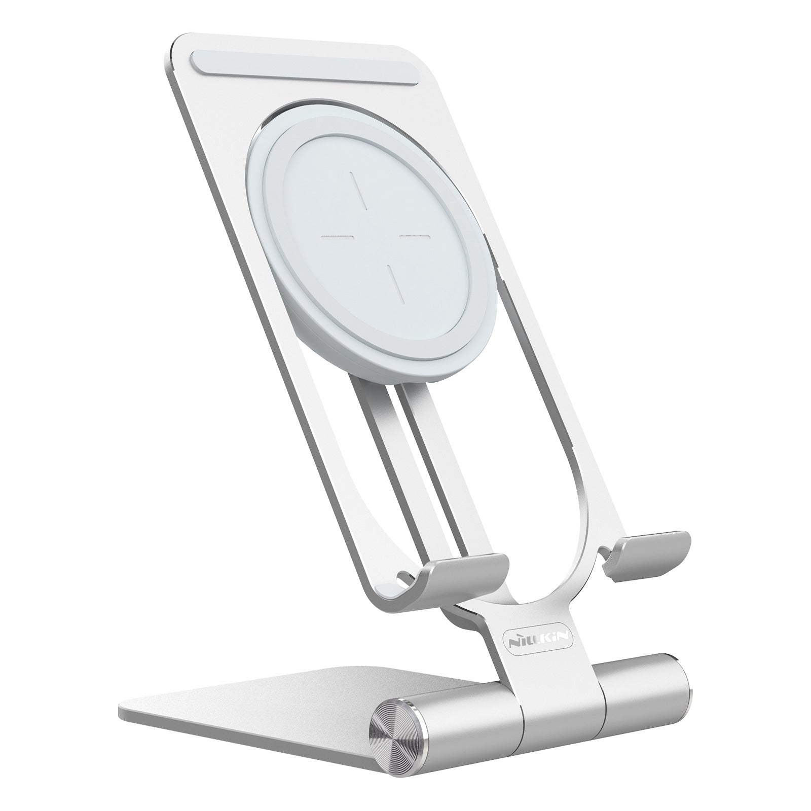 JMT-315274 Universal Wireless Charging Stand for Mobile Phones - Aluminum Alloy, Silver/Gray Finish