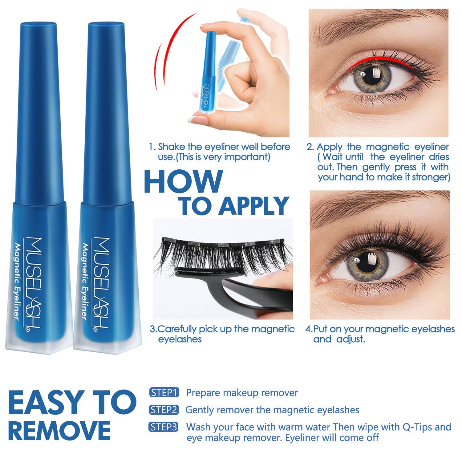 JMT-315530 Magnetic False Eyelash Set with Eyeliner and Applicator - 5 Pairs in Various Styles