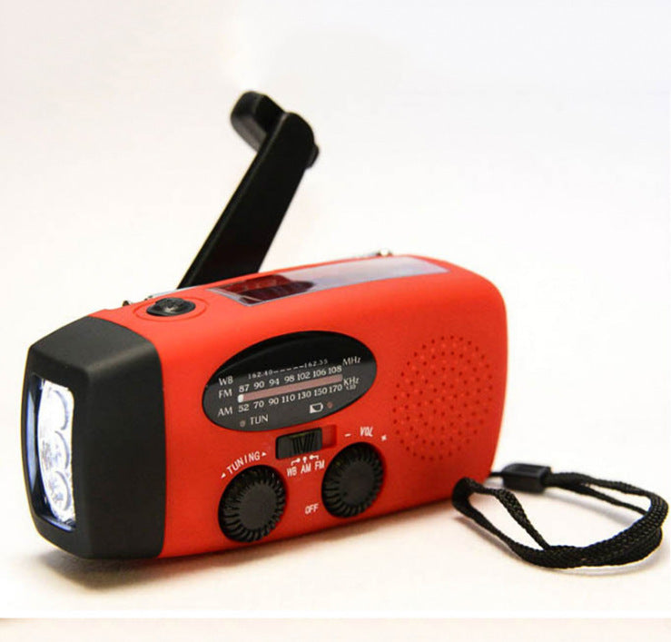 JMT-315594 Solar Hand Crank Radio Flashlight with USB Charging - Red, ABS Material, Compact Design