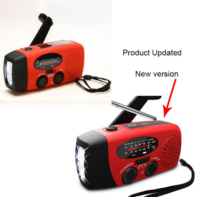 JMT-315594 Solar Hand Crank Radio Flashlight with USB Charging - Red, ABS Material, Compact Design
