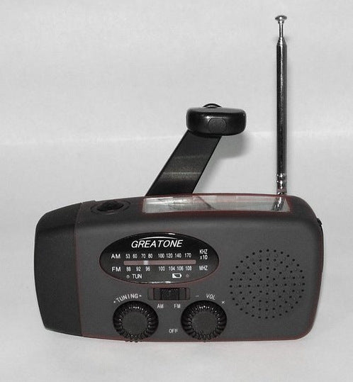 JMT-315594 Solar Hand Crank Radio Flashlight with USB Charging - Red, ABS Material, Compact Design