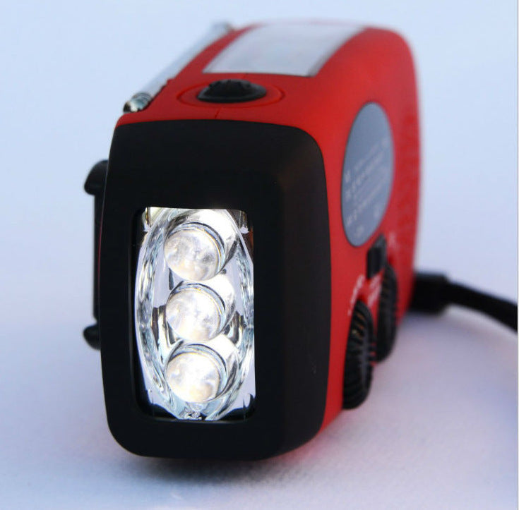 JMT-315594 Solar Hand Crank Radio Flashlight with USB Charging - Red, ABS Material, Compact Design