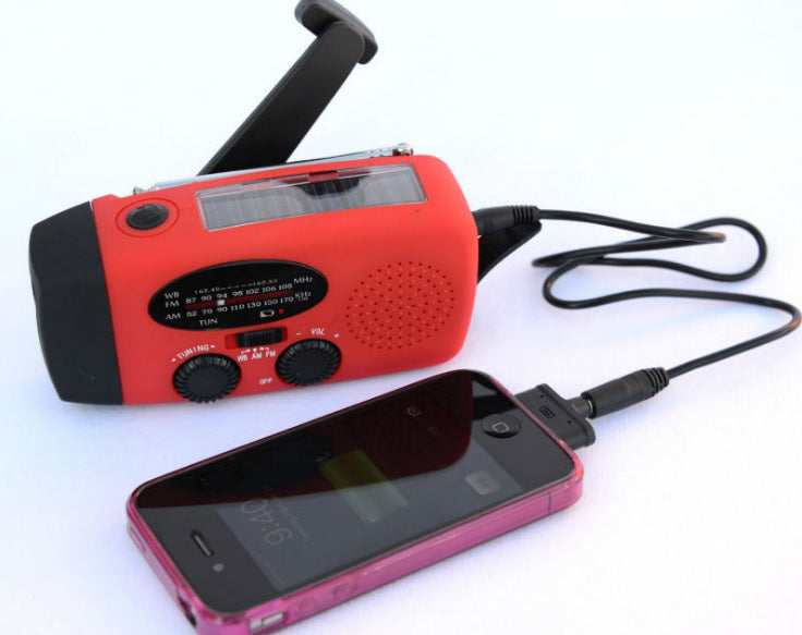 JMT-315594 Solar Hand Crank Radio Flashlight with USB Charging - Red, ABS Material, Compact Design