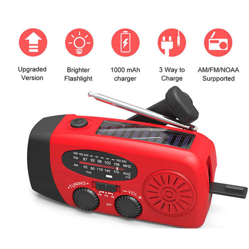 JMT-315594 Solar Hand Crank Radio Flashlight with USB Charging - Red, ABS Material, Compact Design