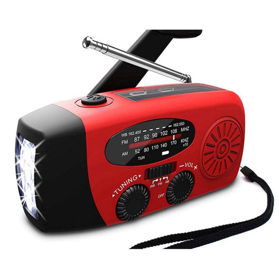 JMT-315594 Solar Hand Crank Radio Flashlight with USB Charging - Red, ABS Material, Compact Design