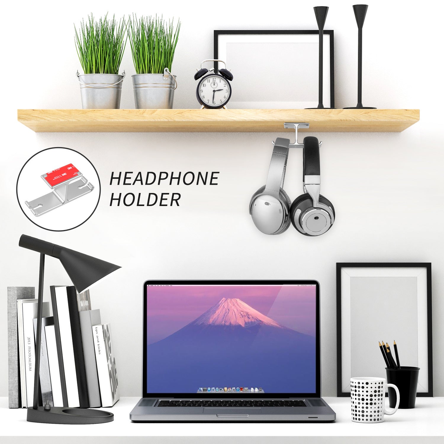 JMT-315594 Under-Desk Headphone Mount for Organized Storage of Headphones and Accessories