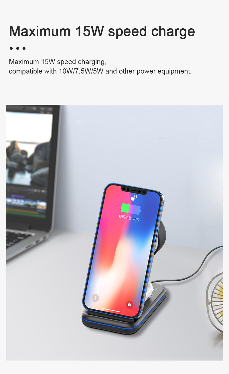 JMT-316106 Three-in-One Wireless Charging Stand with Fast Charge Technology, White/Black, TYPE-C Interface