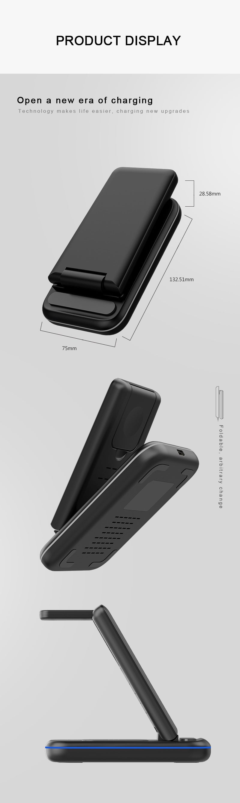 JMT-316106 Three-in-One Wireless Charging Stand with Fast Charge Technology, White/Black, TYPE-C Interface