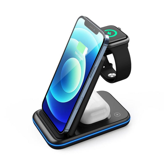 JMT-316106 Three-in-One Wireless Charging Stand with Fast Charge Technology, White/Black, TYPE-C Interface