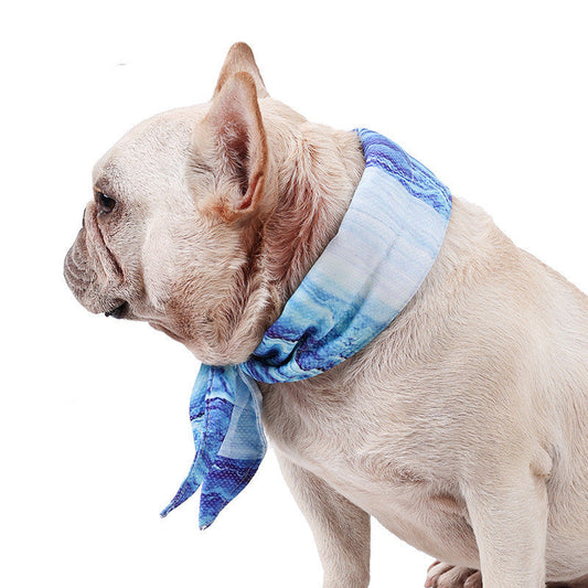 JMT-316234 Cooling Ice Scarf for Dogs - Striped Blue Polyester Relief Scarf in Multiple Sizes