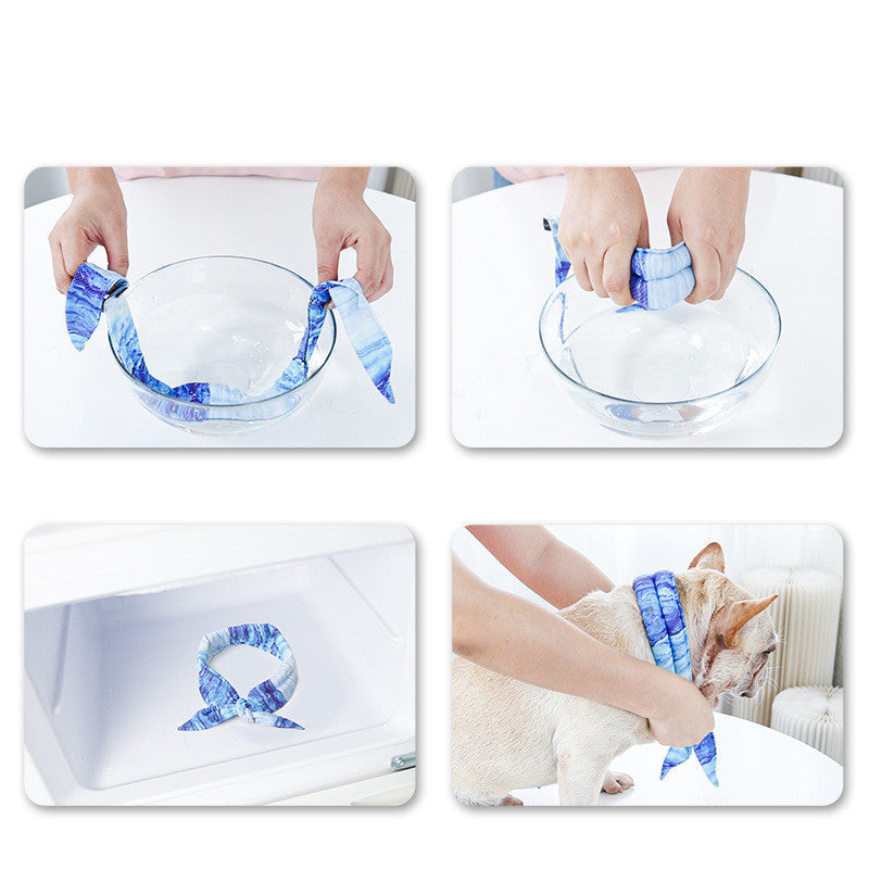 JMT-316234 Cooling Ice Scarf for Dogs - Striped Blue Polyester Relief Scarf in Multiple Sizes